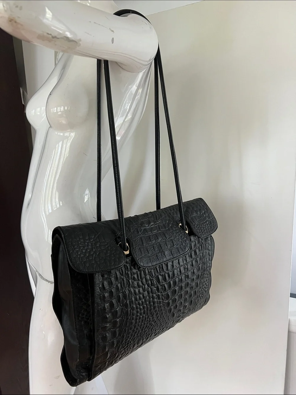 Enrico Coveri Leather Croc Large Zip and Flap Shoulder Tote Bag  Made in Italy